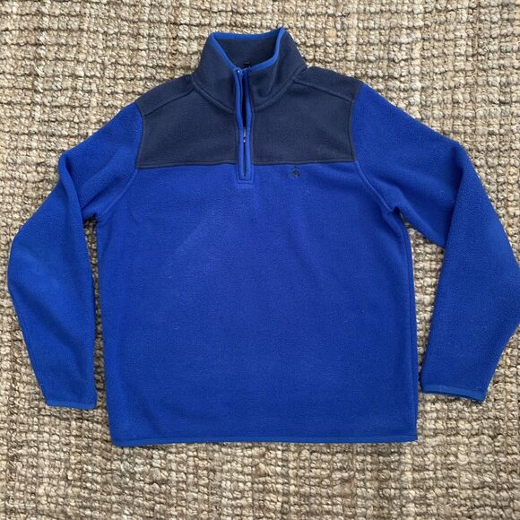 Brooks Brothers Fleece Sweatshirt Mens Large Blue 1/4 Zip Pullover Logo - Picture 1 of 6